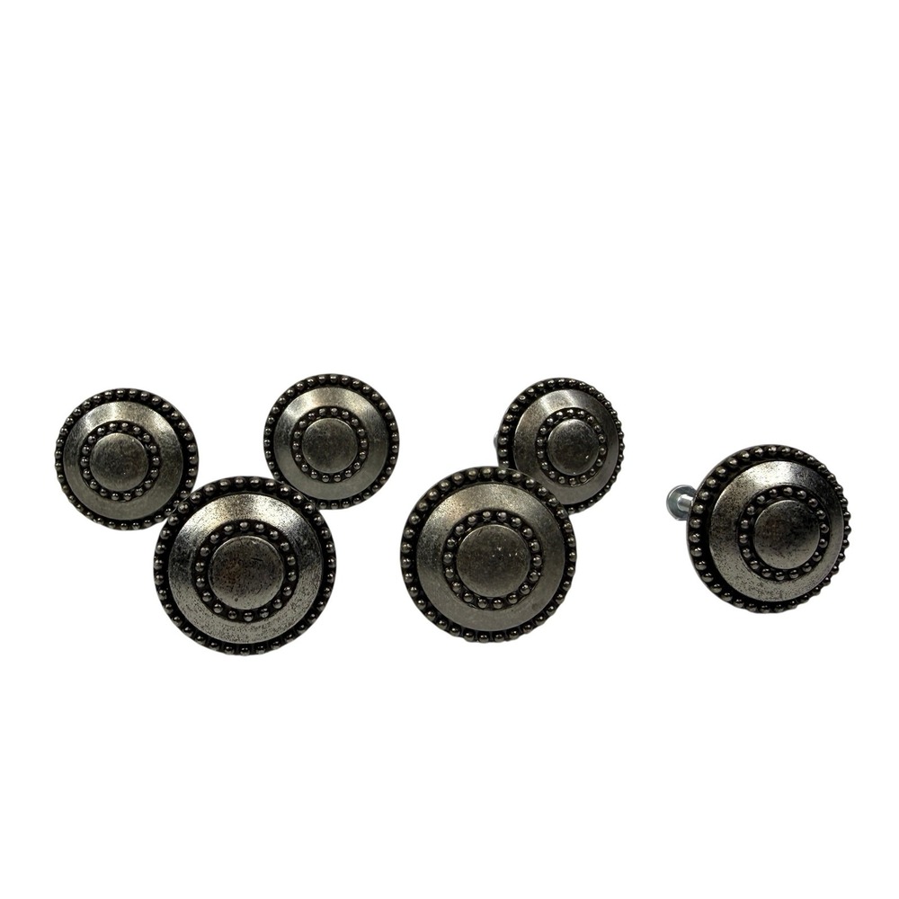 Antiqued Pewter Cabinet Knobs Drawer Pulls Round Hardware Decorative Screws 6 Pk